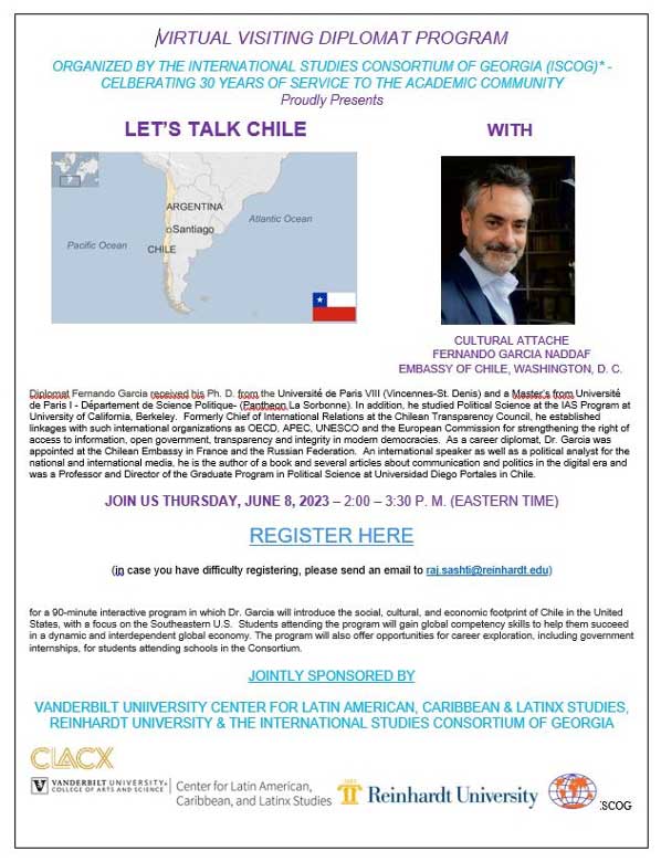 Virtual Visiting Diplomat Program Chile flyer.